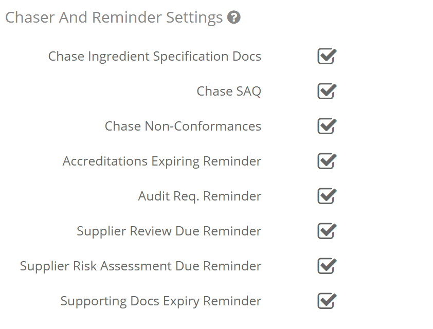 Chaser and reminder settings