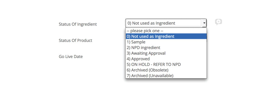 NPD Status of ingredient