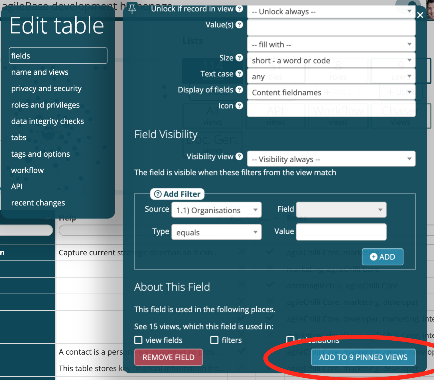 adding a field to pinned views