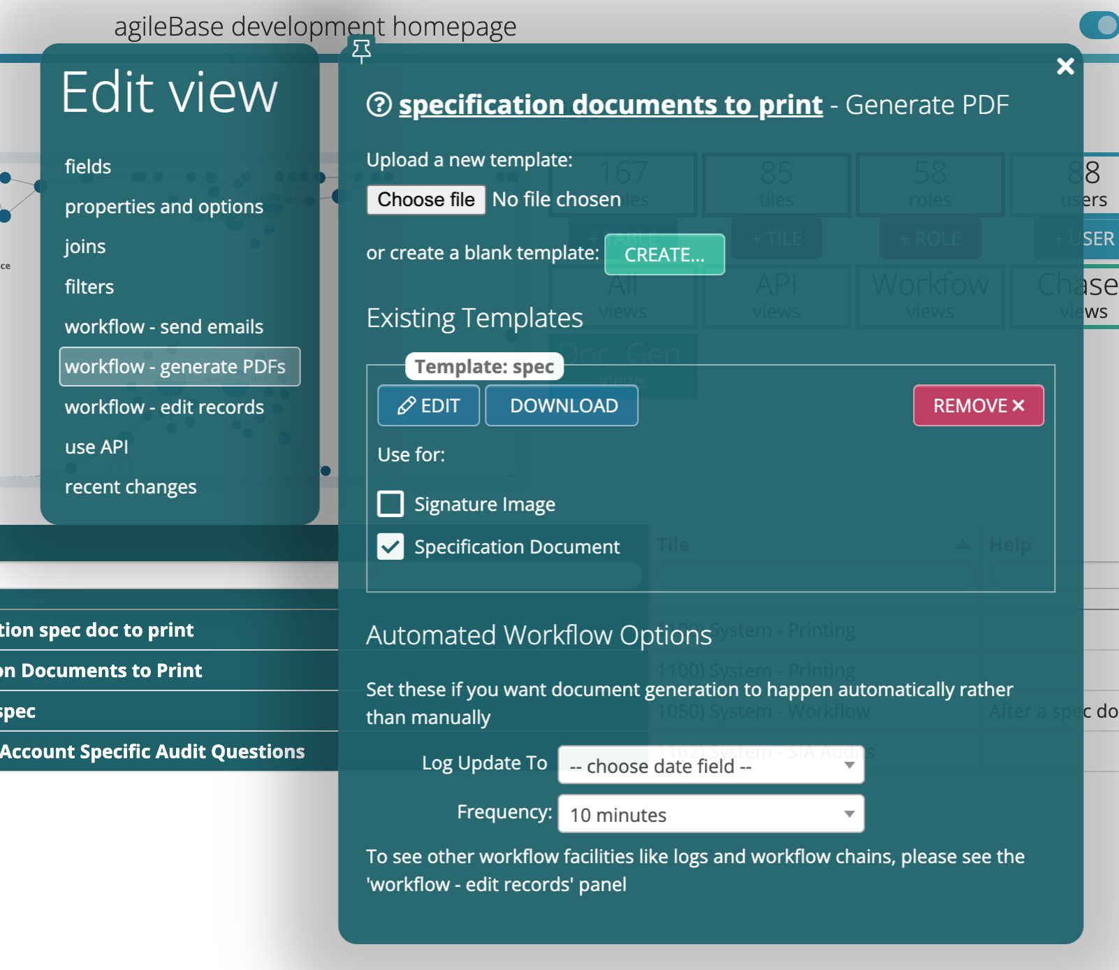 Workflow setup to generate a PDF document