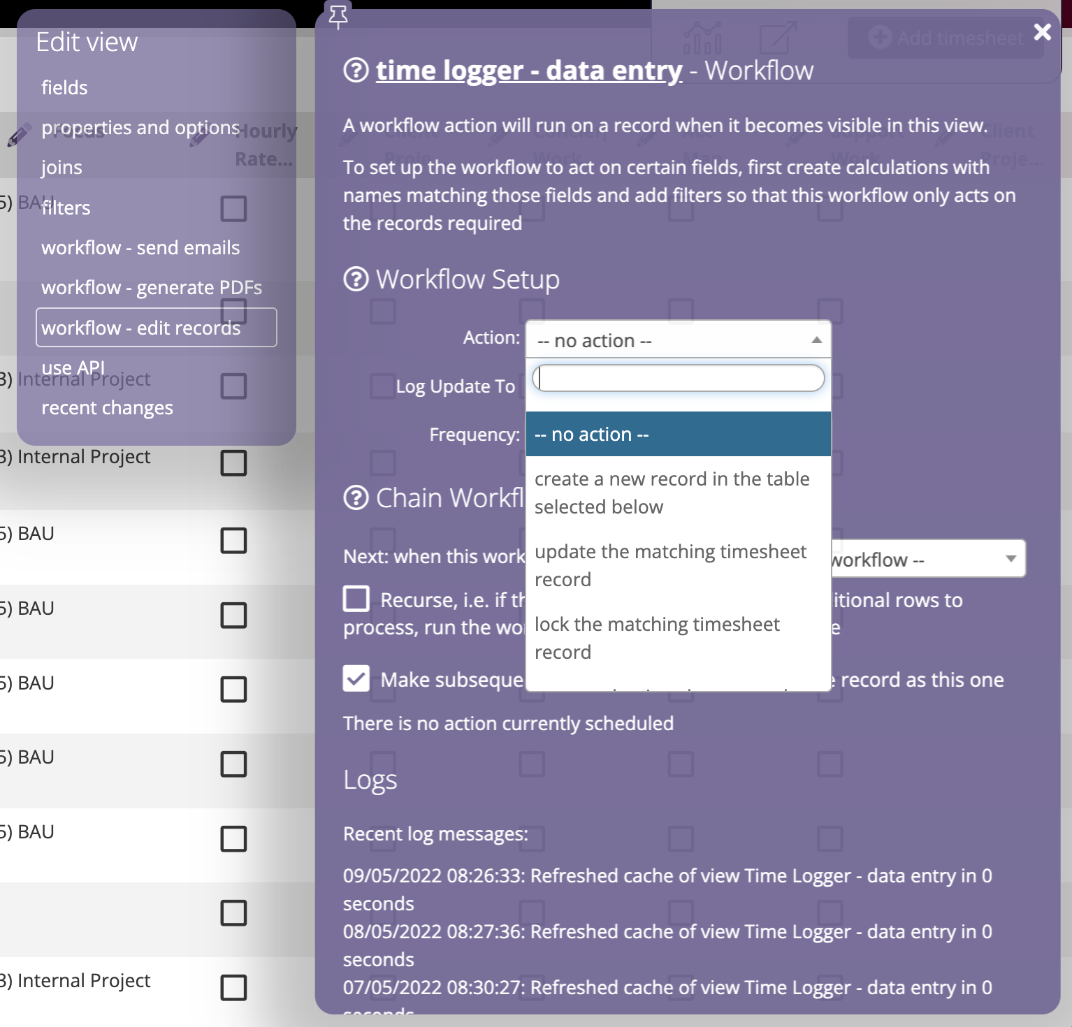 Workflow actions that alter data